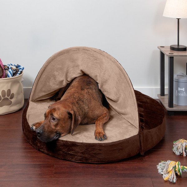 FurHaven Microvelvet Snuggery Memory Top Cat & Dog Bed w/Removable Cover, Espresso, 35-in slide 1 of 9