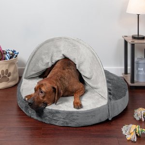 FurHaven Microvelvet Snuggery Memory Top Cat & Dog Bed w/Removable Cover, Gray, 35-in