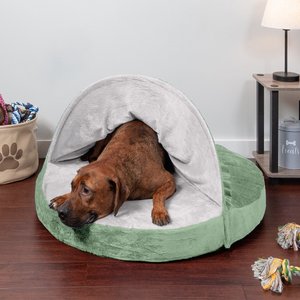 FurHaven Microvelvet Snuggery Memory Top Cat & Dog Bed w/Removable Cover, Sage, 35-in