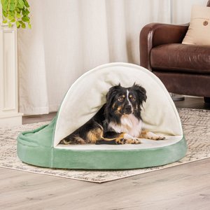 FurHaven Microvelvet Snuggery Gel Top Covered Cat & Dog Bed w/Removable Cover, Sage, 35-in