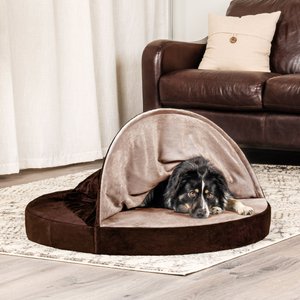 FurHaven Microvelvet Snuggery Gel Top Covered Cat & Dog Bed with Removable Cover, Espresso, 35-in