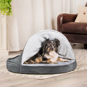 FurHaven Microvelvet Snuggery Gel Top Covered Cat & Dog Bed w/Removable Cover, Gray, 35-in