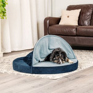 FurHaven Microvelvet Snuggery Gel Top Covered Cat & Dog Bed w/Removable Cover, Navy, 35-in