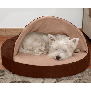 FurHaven Microvelvet Snuggery Gel Top Covered Cat & Dog Bed w/Removable Cover, Espresso, 26-in