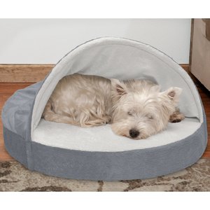 FurHaven Microvelvet Snuggery Gel Top Covered Cat & Dog Bed with Removable Cover, Gray, 26-in