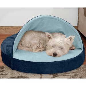 FurHaven Microvelvet Snuggery Gel Top Covered Cat & Dog Bed w/Removable Cover, Navy, 26-in