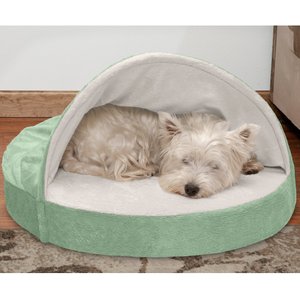 FurHaven Microvelvet Snuggery Gel Top Covered Cat & Dog Bed w/Removable Cover, Sage, 26-in