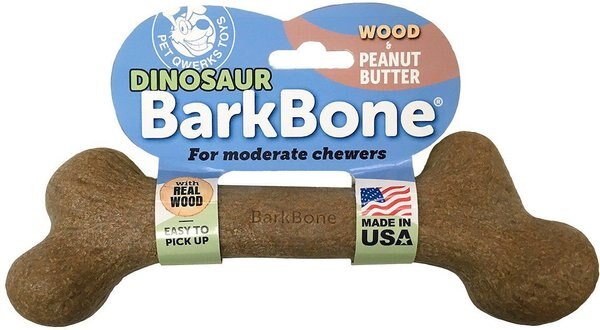 Pet Qwerks Dinosaur BarkBone Wood & Peanut Butter Dog Chew Toy, Large slide 1 of 5