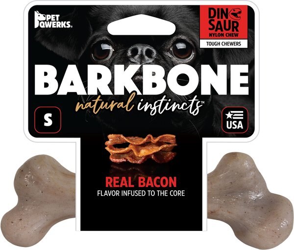 Pet Qwerks Dinosaur BarkBone Bacon Flavor Tough Dog Chew Toy, Large slide 1 of 5