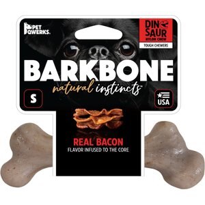 Pet Qwerks Dinosaur BarkBone Bacon Flavor Tough Dog Chew Toy, Small
