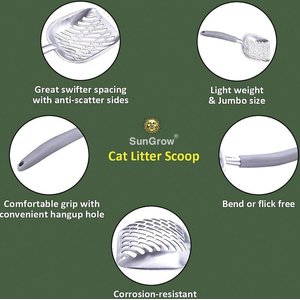 SunGrow Non-Stick Metal Scoop Kitty Box Cat Litter Scooper, Gray