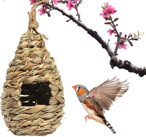 SunGrow Woven Nest, Food Feeder, Cage Accessory, Outdoor Hanging Finch & Hummingbird Bird House, 1 Count