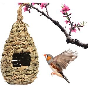 SunGrow Woven Nest, Food Feeder, Cage Accessory, Outdoor Hanging Finch & Hummingbird Bird House, 1 Count