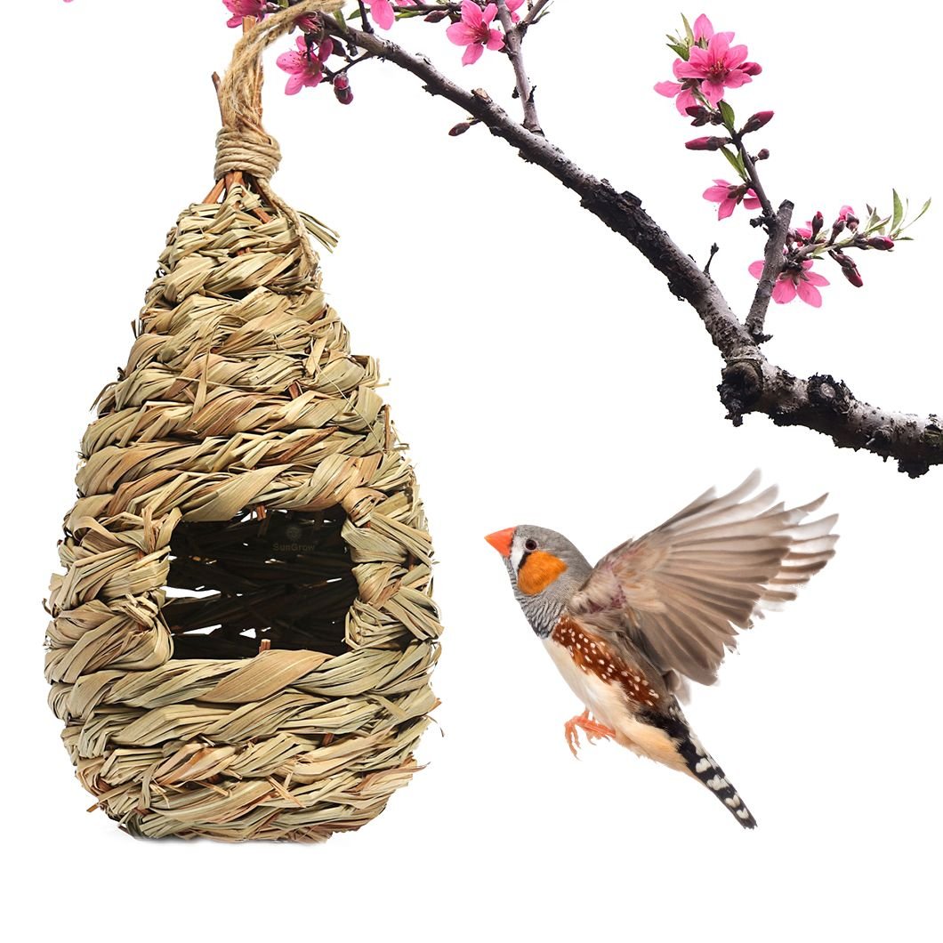 SUNGROW Woven Nest, Food Feeder, Cage Accessory, Outdoor Hanging Finch