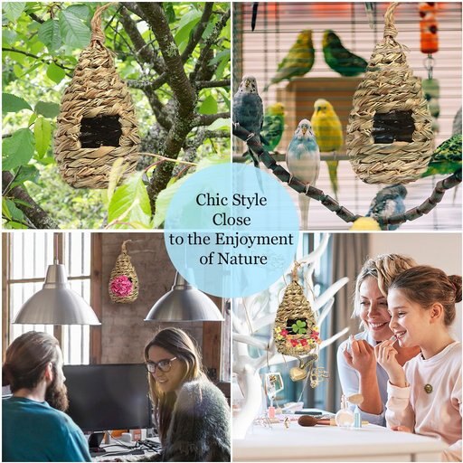 SunGrow Woven Nest, Food Feeder, Cage Accessory, Outdoor Hanging Finch & Hummingbird Bird House, 1 Count