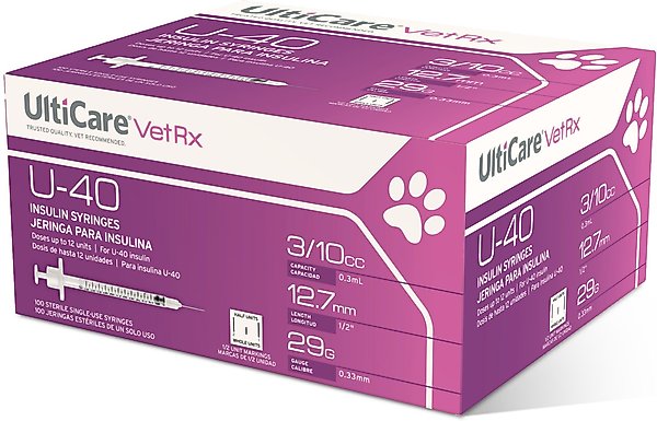 UltiCare VetRx  Insulin Syringes U-40 12.7mm x 29G with 1/2 Unit Markings, 0.3-cc, 100 syringes slide 1 of 6