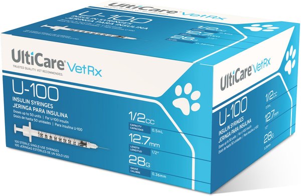 UltiCare VetRx Insulin Syringes U-100 12.7mm x 28G, 0.5-cc, 100 syringes slide 1 of 5