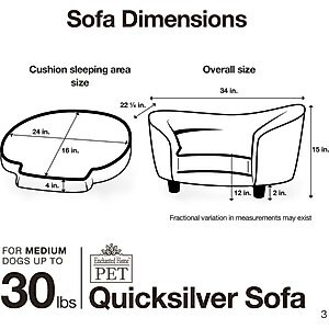 Enchanted Home Pet Quicksilver Sofa Cat & Dog Bed with Removable Cover, Medium, Silver