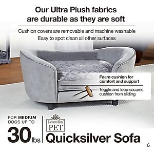 Enchanted Home Pet Quicksilver Sofa Cat & Dog Bed with Removable Cover, Medium, Silver