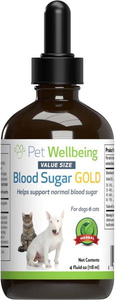 Pet Wellbeing Blood Sugar GOLD Bacon Flavored Liquid Diabetes Supplement for Dogs & Cats, 4-oz bottle slide 1 of 4