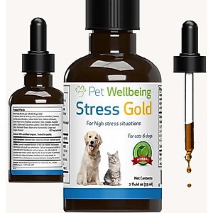 Pet Wellbeing Stress Gold Bacon Flavored Liquid Calming Supplement for Dogs & Cats, 2-oz bottle