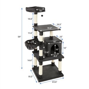 Frisco 59-in Faux Fur Cat Tree & Condo, Dark Charcoal