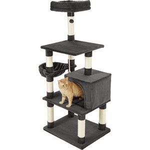 Frisco 59-in Faux Fur Cat Tree & Condo, Dark Charcoal