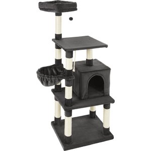 Frisco 59-in Faux Fur Cat Tree & Condo, Dark Charcoal