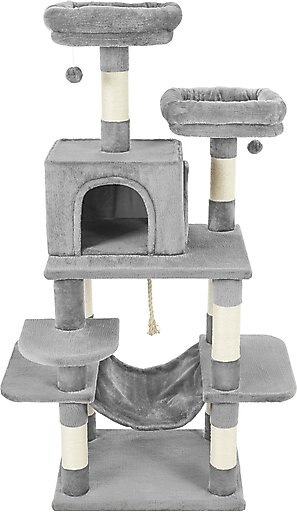 Frisco 59-in Faux Fur Cat Tree & Condo, Gray