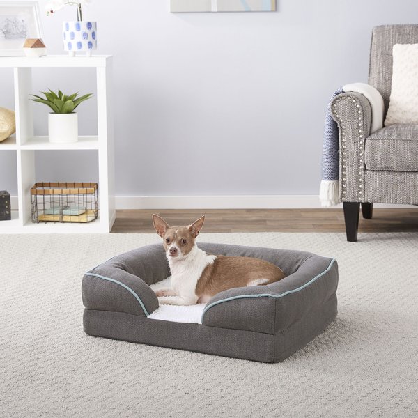 Frisco Plush Orthopedic Front Bolster Cat & Dog Bed w/Removable Cover, Gray, Medium slide 1 of 8