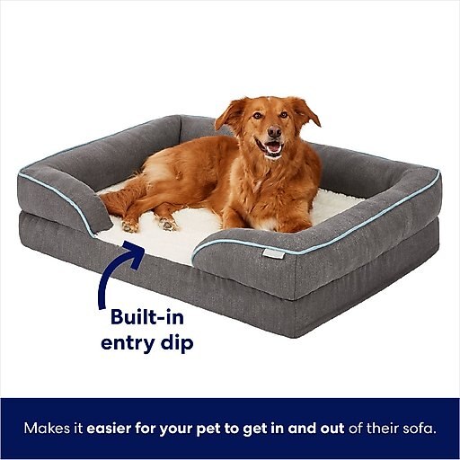 Frisco Plush Orthopedic Front Bolster Cat & Dog Bed, Gray, Medium