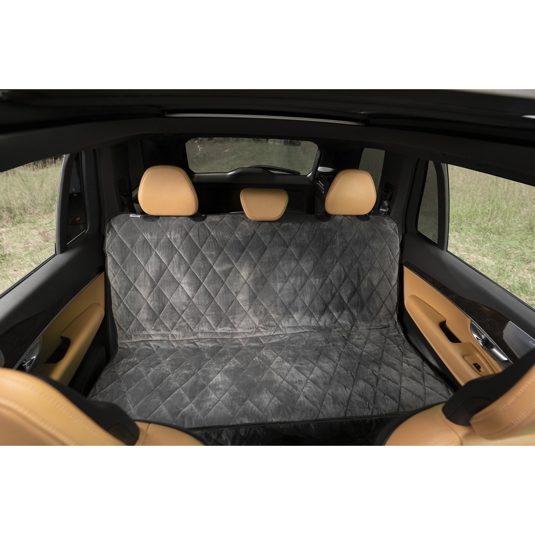 Plush Paws Products Quilted Velvet Waterproof Car Seat Cover, London Grey, X-Large