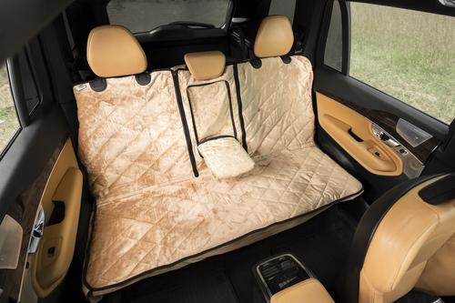 Show full view: Plush Paws Products Quilted Velvet Waterproof Center Console Access Hammock Car Seat Cover, Desert Sand, Regular slide 4 of 11