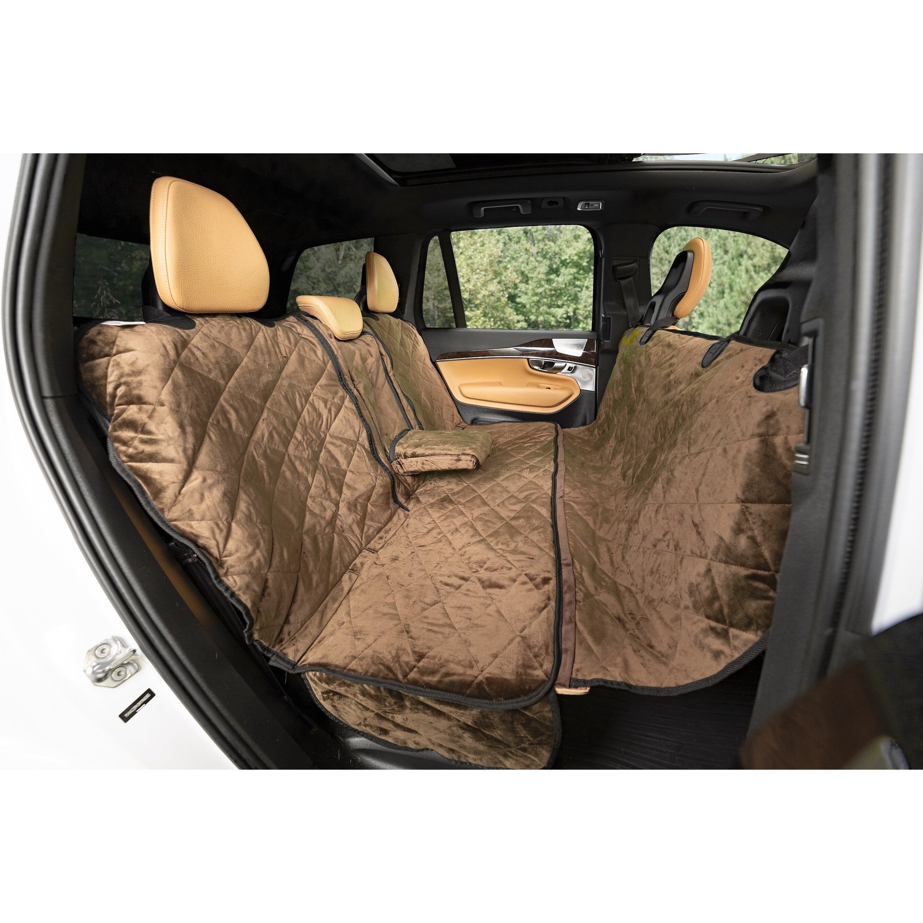 Plush Paws Products Quilted Velvet Waterproof Center Console Access Hammock Car Seat Cover, Chocolate, X-Large