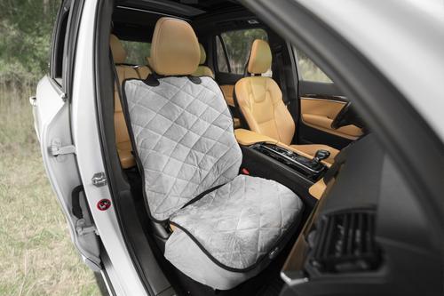 Show full view: Plush Paws Products Quilted Velvet Waterproof Co-Pilot Bucket Car Seat Cover, Standard, London Grey slide 3 of 6