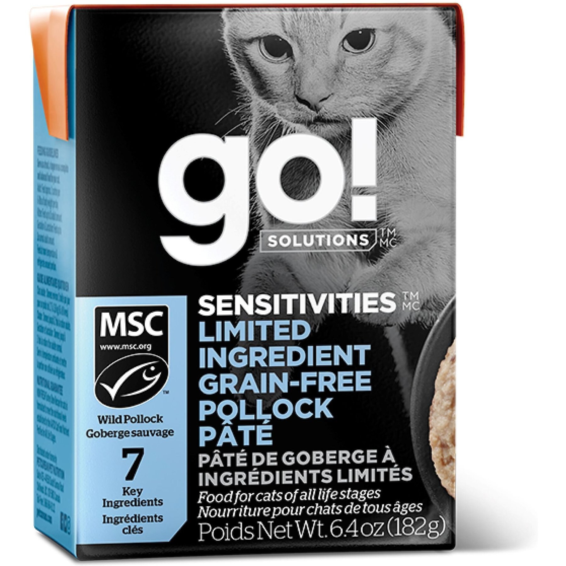 Petcurean Go Sensitivities Limited Ingredient Grain Free Pollock Pate Wet Cat Food 6.4 oz Case of 24