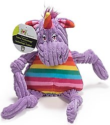 HuggleHounds Rainbow Durable Plush Corduroy Knotties Squeaky Dog Toy, Unicorn, Large