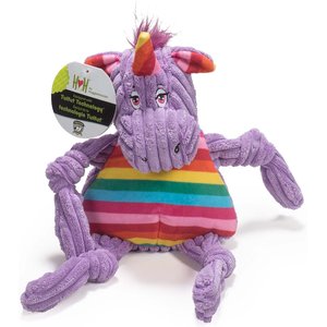 HuggleHounds Rainbow Durable Plush Corduroy Knotties Squeaky Dog Toy, Unicorn, Large