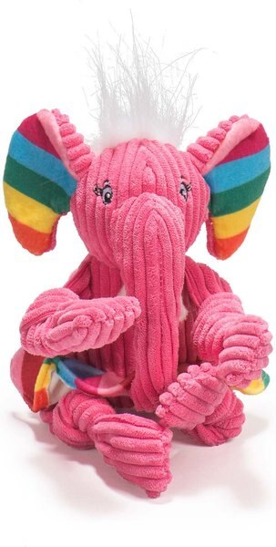 HuggleHounds Rainbow Durable Plush Corduroy Knotties Squeaky Dog Toy, Elephant, Small slide 1 of 11