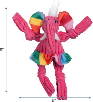 Show full view: HuggleHounds Rainbow Durable Plush Corduroy Knotties Squeaky Dog Toy, Elephant, Small slide 2 of 12