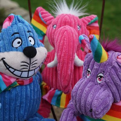 Show full view: HuggleHounds Rainbow Durable Plush Corduroy Knotties Squeaky Dog Toy, Elephant, Small slide 3 of 12