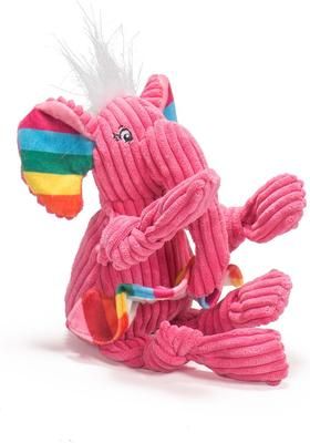 Show full view: HuggleHounds Rainbow Durable Plush Corduroy Knotties Squeaky Dog Toy, Elephant, Small slide 4 of 12