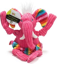 HuggleHounds Rainbow Durable Plush Corduroy Knotties Squeaky Dog Toy, Elephant, Large