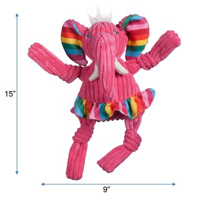 Show full view: HuggleHounds Rainbow Durable Plush Corduroy Knotties Squeaky Dog Toy, Elephant, Large slide 2 of 12