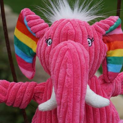 Show full view: HuggleHounds Rainbow Durable Plush Corduroy Knotties Squeaky Dog Toy, Elephant, Large slide 3 of 12