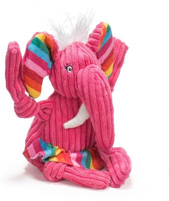 Show full view: HuggleHounds Rainbow Durable Plush Corduroy Knotties Squeaky Dog Toy, Elephant, Large slide 4 of 12