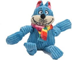 HuggleHounds Rainbow Durable Plush Corduroy Knotties Chesire Cat Squeaky Dog Toy, Small
