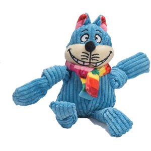 HuggleHounds Rainbow Durable Plush Corduroy Knotties Chesire Cat Squeaky Dog Toy, Small