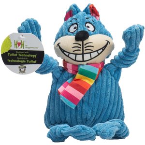 HuggleHounds Rainbow Durable Plush Corduroy Knotties Chesire Cat Squeaky Dog Toy, Large