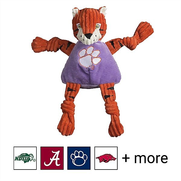 HuggleHounds College Mascot Plush Corduroy Knottie Squeaky Plush Dog Toy, Clemson University, Large slide 1 of 9